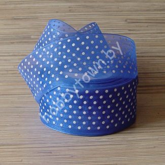 Лента органза в горошек 50 мм (цв. синий) 1 метр