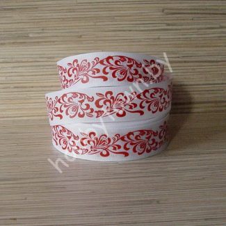 Лента репсовая 25 мм "Узор" (цв. белый/красный) 1м