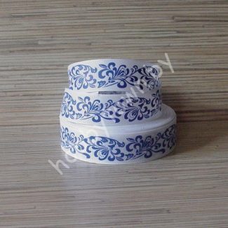 Лента репсовая 25 мм "Узор" (цв. белый/синий) 1м