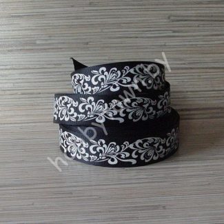 Лента репсовая 25 мм "Узор" (цв. чёрный/белый) 1м