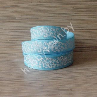 Лента репсовая 25 мм "Узор" (цв. голубой/белый) 1м