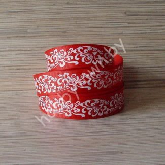 Лента репсовая 25 мм "Узор" (цв. красный/белый) 1м