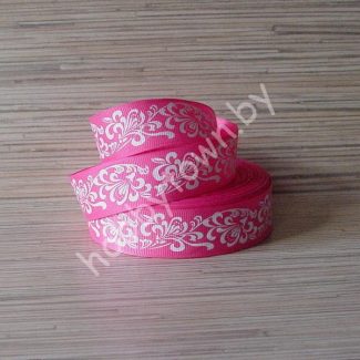 Лента репсовая 25 мм "Узор" (цв. розовый/белый) 1м