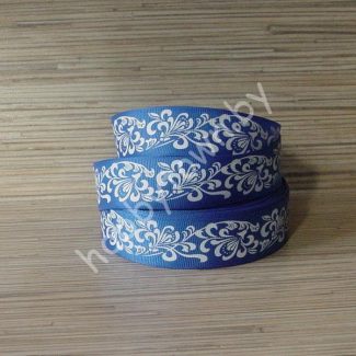 Лента репсовая 25 мм "Узор" (цв. синий/белый) 1м