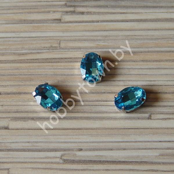 Стразы пришивные Овал 14x10 мм (цв. голубой 12) 1 шт.