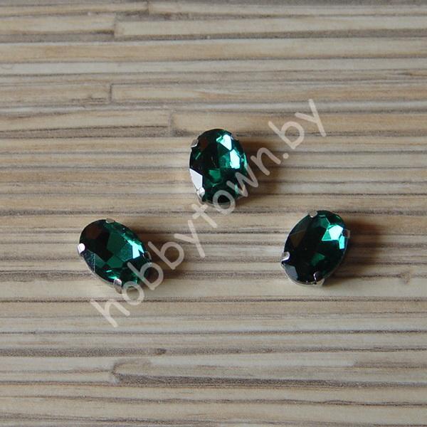 Стразы пришивные Овал 14x10 мм (цв. изумрудный 5) 1 шт.