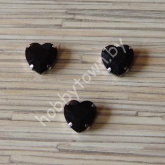 Стразы пришивные Сердечко 16 мм (цв. чёрный 16) 1 шт.