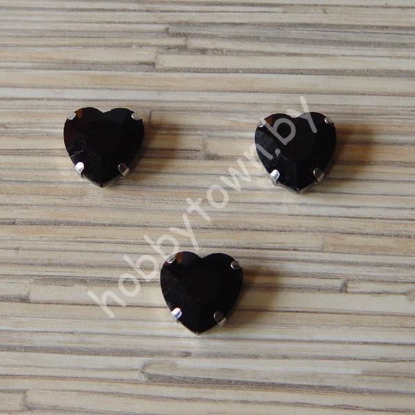 Стразы пришивные Сердечко 16 мм (цв. чёрный 16) 1 шт.