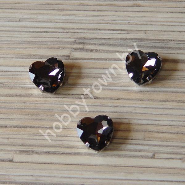 Стразы пришивные Сердечко 16 мм (цв. графитовый 2) 1 шт.