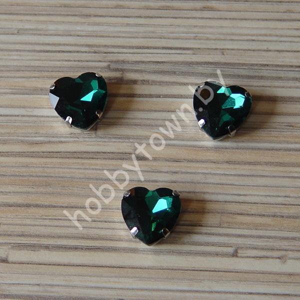 Стразы пришивные Сердечко 16 мм (цв. изумрудный 5) 1 шт.
