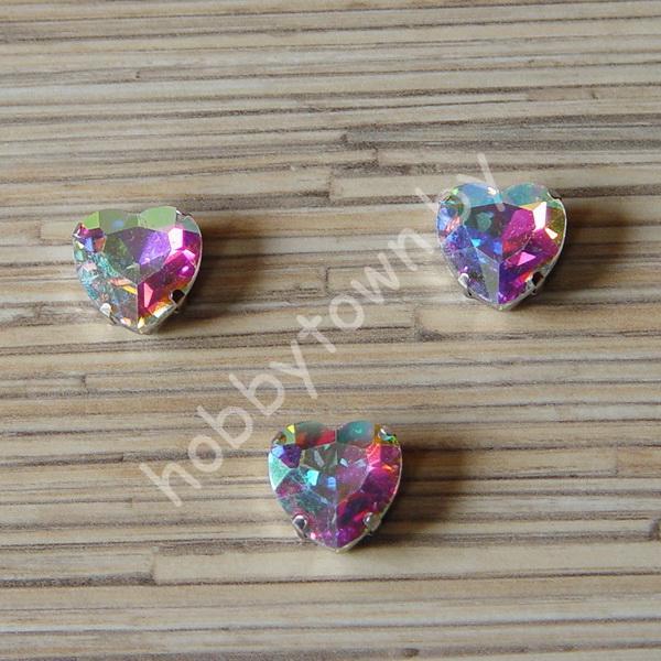 Стразы пришивные Сердечко 16 мм (цв. радужный 23) 1 шт.