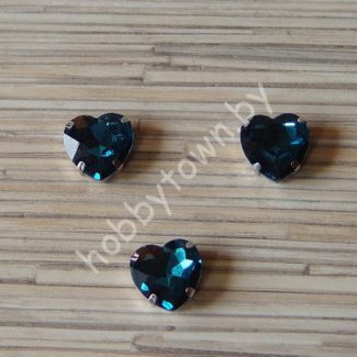 Стразы пришивные Сердечко 16 мм (цв. тёмно-бирюзовый 8) 1 шт.