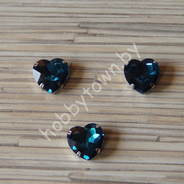 Стразы пришивные Сердечко 16 мм (цв. тёмно-бирюзовый 8) 1 шт.