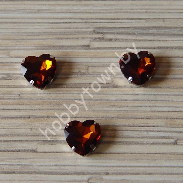 Стразы пришивные Сердечко 16 мм (цв. тёмно-коричневый 4) 1 шт.