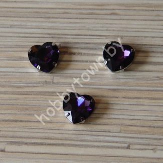 Стразы пришивные Сердечко 16 мм (цв. тёмно-сиреневый 15) 1 шт.