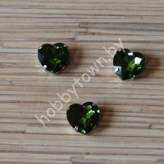 Стразы пришивные Сердечко 16 мм (цв. зелёный 6) 1 шт.