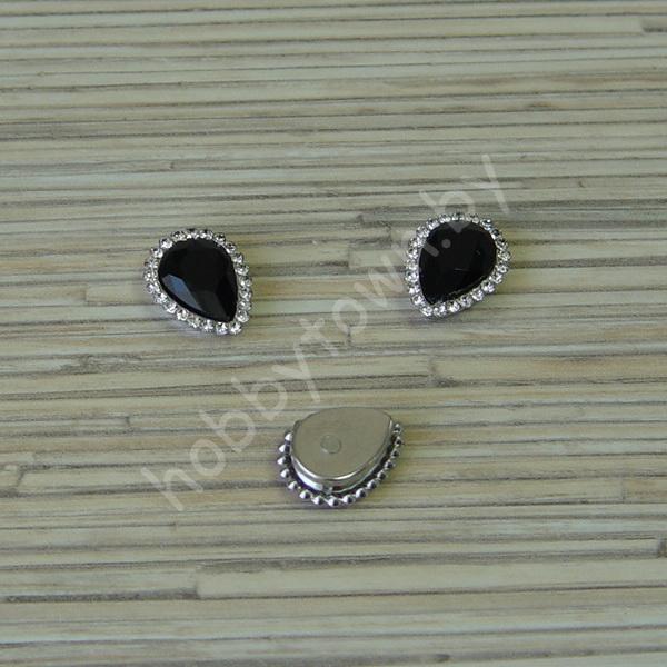 Стразы пришивные в цапах Капля 14x18 мм (цв. чёрный) 1 шт.