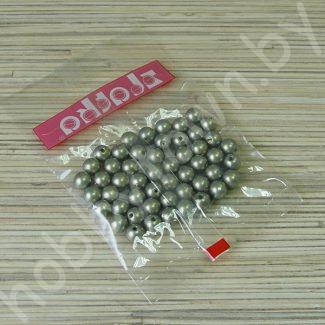 Бусины пластиковые перламутр 8 мм (цв. серо-зелёный) 50 шт.
