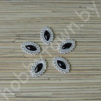 Кабошон-серединка со стразами 24x16 мм Овал заостренный (цв. чёрный) 1шт.