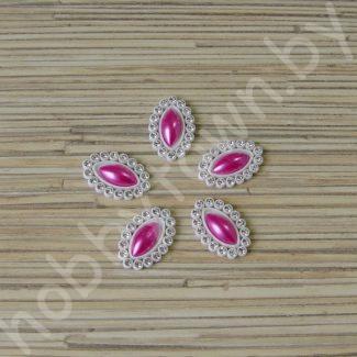 Кабошон-серединка со стразами 24x16 мм Овал заостренный (цв. фуксия) 1шт.