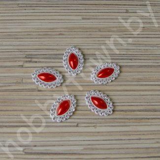 Кабошон-серединка со стразами 24x16 мм Овал заостренный (цв. красный) 1шт.