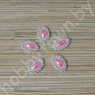 Кабошон-серединка со стразами 24x16 мм Овал заостренный (цв. розовый) 1шт.