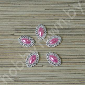 Кабошон-серединка со стразами 24x16 мм Овал заостренный (цв. тёмно-розовый) 1шт.