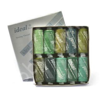 Набор бытовых ниток IDEAL 40/2 366м 100% п/э, (цв.зеленые оттенки ) 10шт