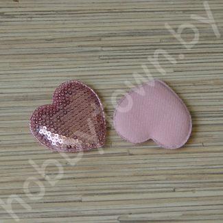 Патч с пайетками Сердечко 55х50мм (цв. розовый) 1шт.