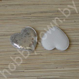 Патч с пайетками Сердечко 55х50мм (цв. серебро) 1шт.