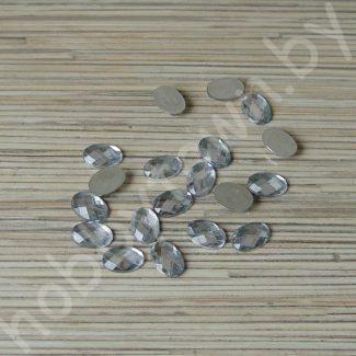Стразы гранёные пластик 10x14 мм (цв. серебро) 1шт.