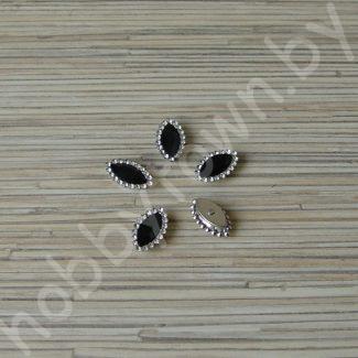 Стразы пришивные в цапах Овал заостренный 11x20 мм (цв. чёрный) 1 шт.