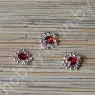 Кабошон флоризель металл+стразы в серебре 15 мм (цв.красный)  1шт.