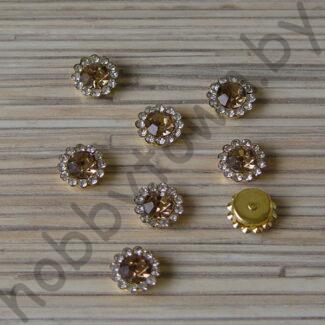 Кабошон флоризель пришивной металл+стразы Цветочек 12 мм (цв. золото-бежевый) 1шт.