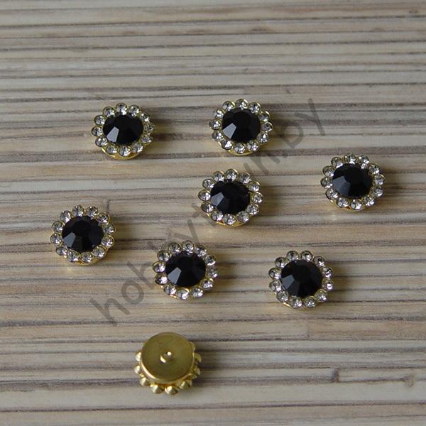 Кабошон флоризель пришивной металл+стразы Цветочек 12 мм (цв. золото-чёрный) 1шт.