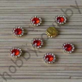 Кабошон флоризель пришивной металл+стразы Цветочек 12 мм (цв. золото-красный) 1шт.