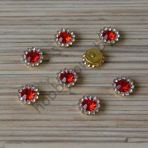 Кабошон флоризель пришивной металл+стразы Цветочек 12 мм (цв. золото-красный) 1шт.