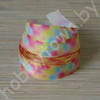 Лента репсовая 25 мм с рисунком Акварель (цв. жёлтый) 1м