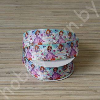 Лента репсовая 25 мм с рисунком Принцесса София 1м