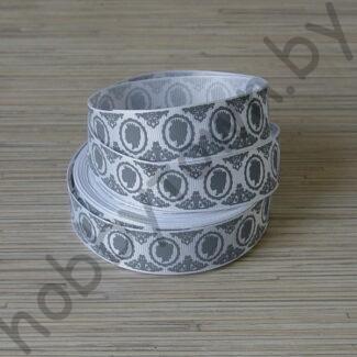 Лента репсовая 25мм "Ученица" (цв. бело-серый) 1м