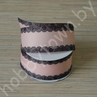 Лента репсовая 40 мм с рисунком Кружево (цв. персиковый) 1м