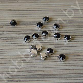 Стразы пришивные в серебряной оправе 7 мм (цв. чёрный) 10 шт.
