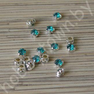 Стразы в серебряной оправе SS35 (7 мм) (цв. бирюзовый) 10 шт.