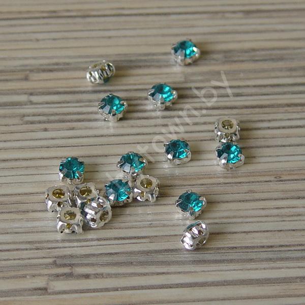Стразы в серебряной оправе SS35 (7 мм) (цв. бирюзовый) 10 шт.