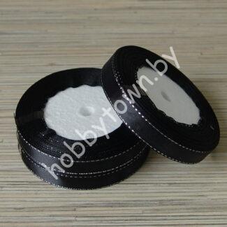 Лента атласная с люрексом 1,2 см (цв.черный/серебро) 1м