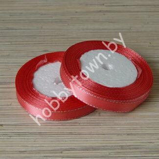 Лента атласная с люрексом 1,2 см (цв.коралловый/серебро) 1 м