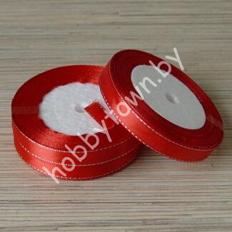 Лента атласная с люрексом 1,2 см (цв.красный/серебро) 1 м