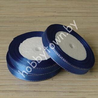 Лента атласная с люрексом 1,2 см (цв.синий/серебро) 1 м