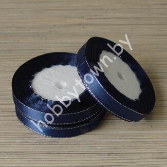 Лента атласная с люрексом 1,2 см (цв.тёмно-синий/серебро) 1 м