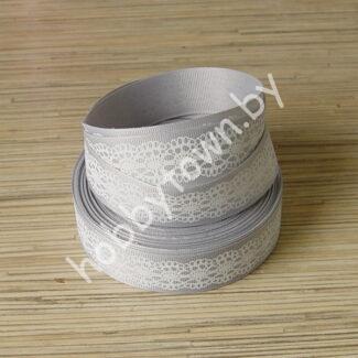 Лента репсовая 25мм "Кружево" (цв. св-серый-белый) 1м